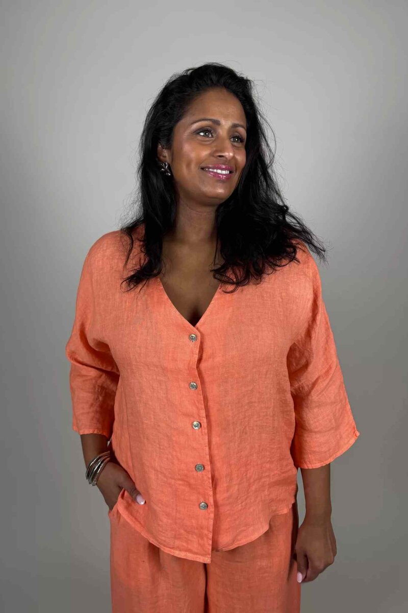 Ester Linen Blouse Women's Orange | Smilebutiken - Shirt
