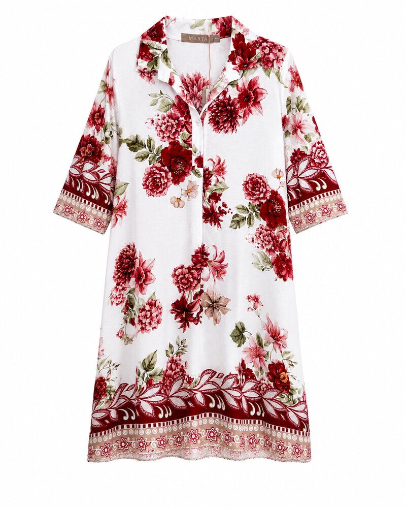 Florielle Long Tunic Women Red Flower Marta du Chateau | Smilebutiken - Marta du Chateau