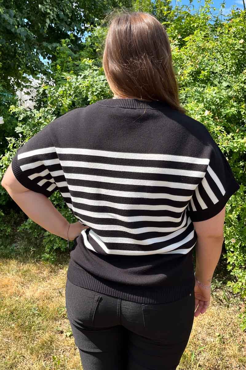 Ani Short-sleeved Pullover Women Black w. OffWhite Freequent
