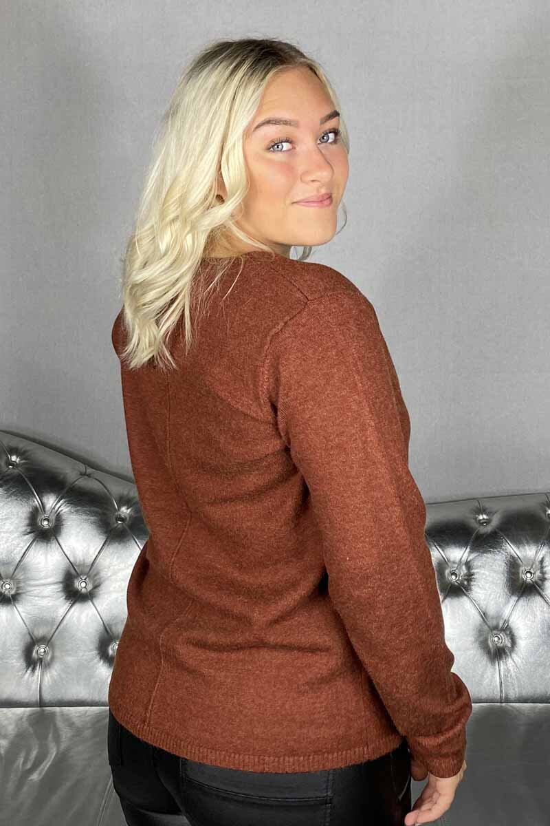 Claura V-Ringad Tröja Dam Brandy Brown Melange - Freequent