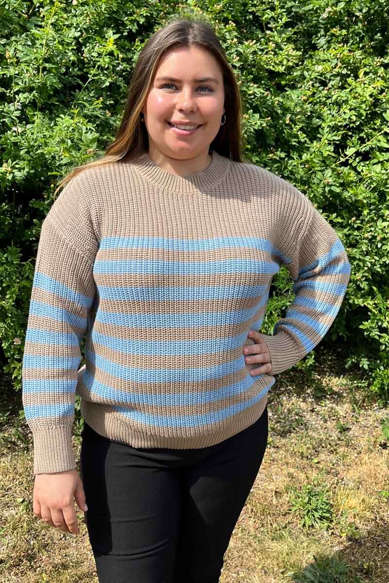 Iben Pullover Dam Desert Taupe w. Chambray Blue Freequent