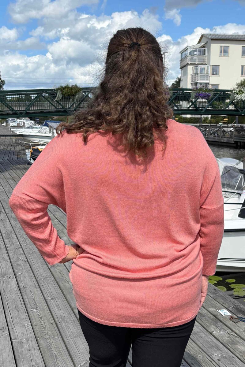 Jone Scallop V-Neck Sweater Women Burnt Coral Freequent