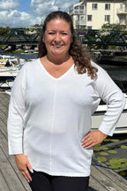 Jone Scallop V-Ringad Tröja Dam Off White Freequent