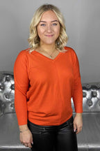 Freequent Jone V-Neck Sweater Women Flame - Freequent