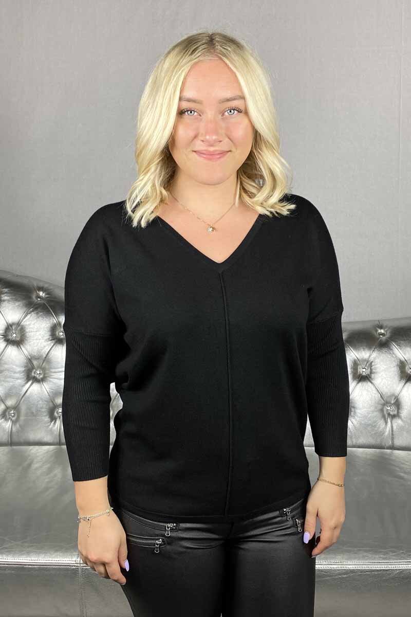 Freequent Jone V-Neck Sweater Women Black - Freequent