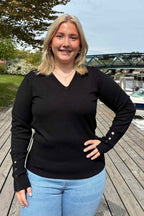 Katie V-ringad Pullover Dam Black Freequent