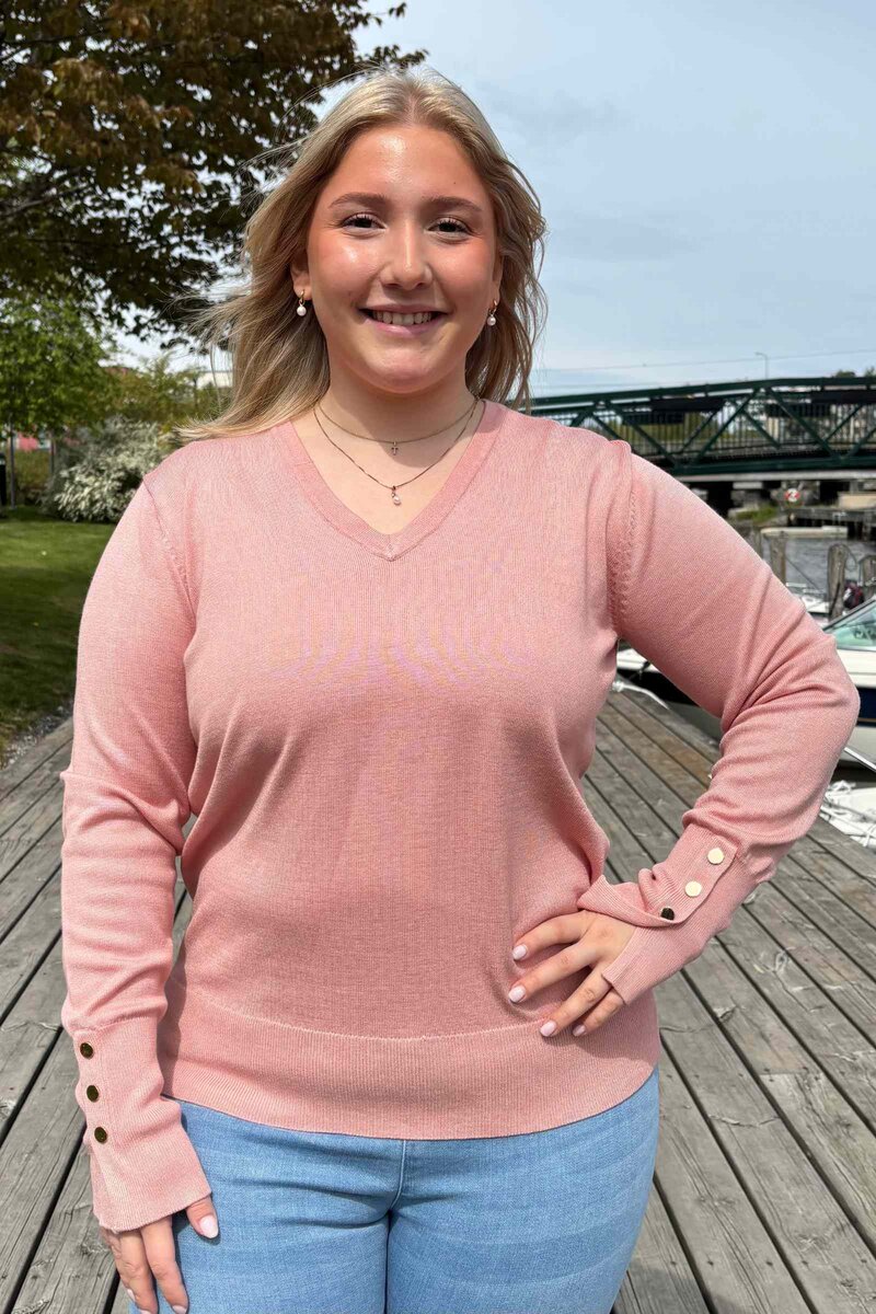 Katie V-ringad Pullover Dam Misty Rose Freequent