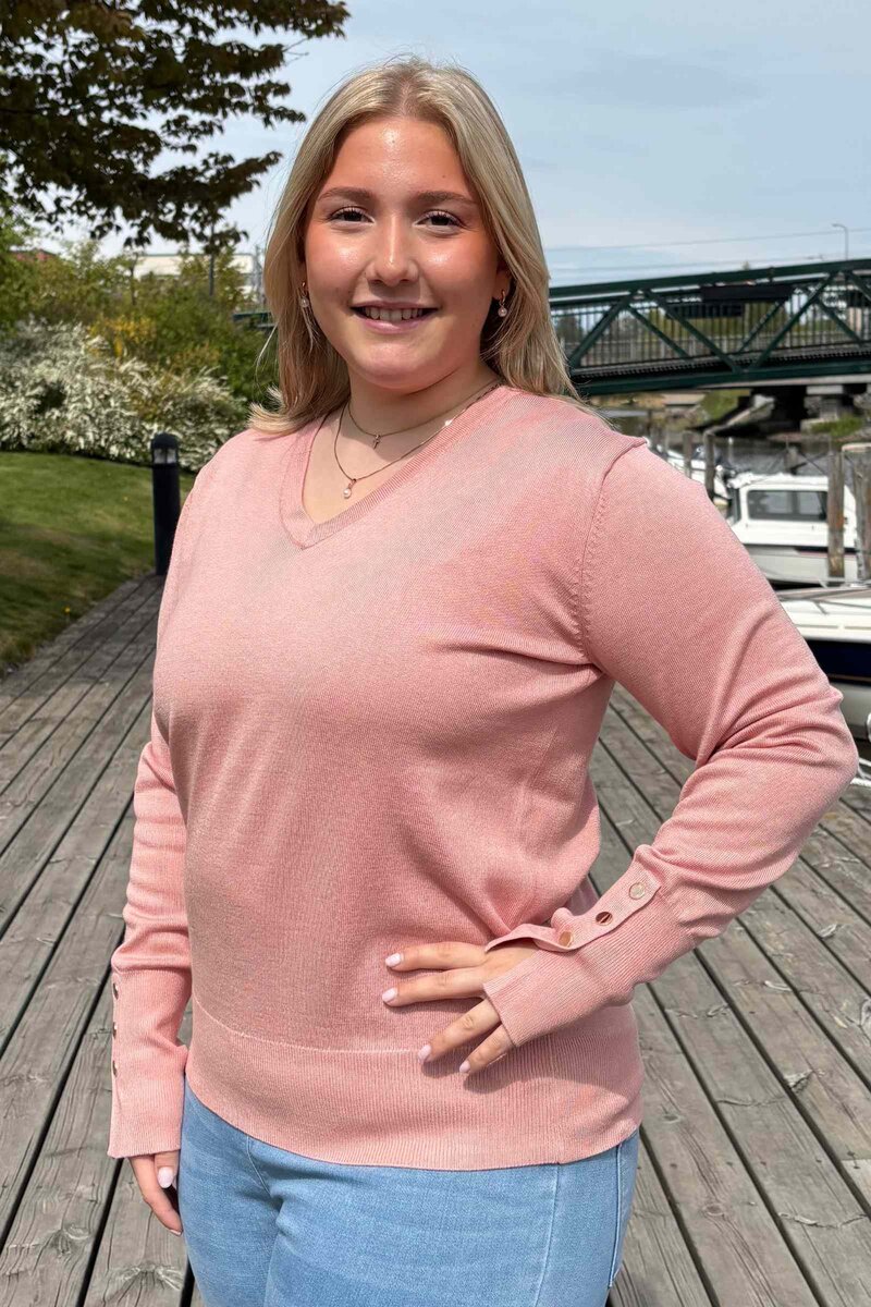Katie V-ringad Pullover Dam Misty Rose Freequent