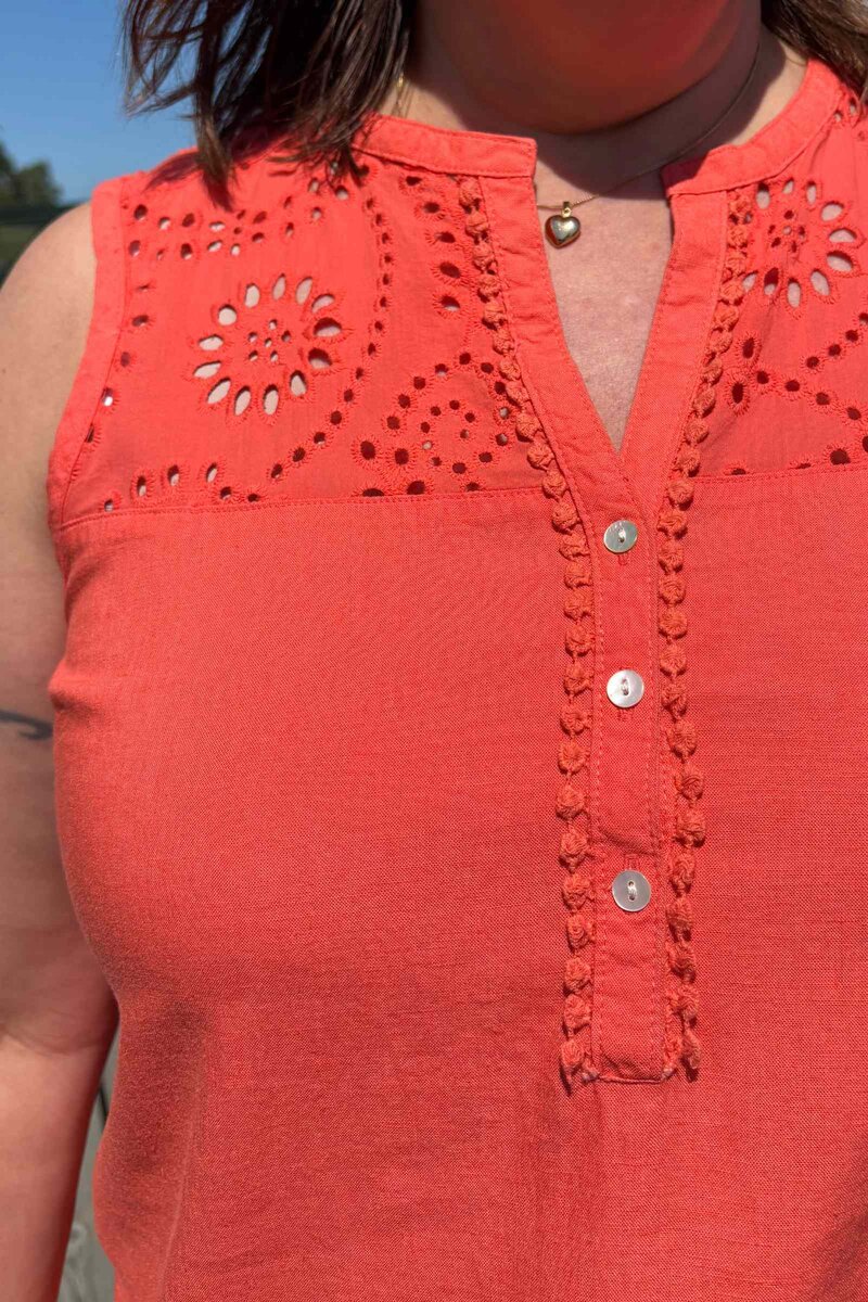 Louis Ärmlös Blus Dam Hot Coral Freequent