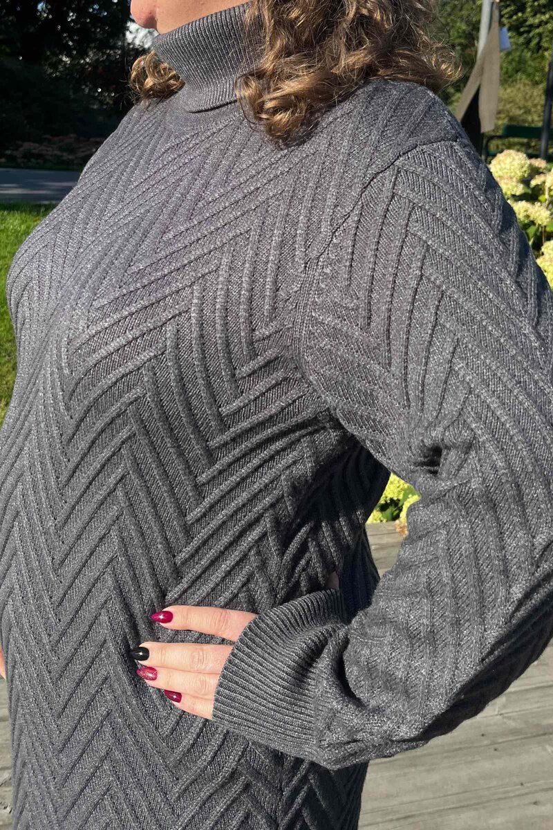 Saturn Stickad Klänning Dam Dark Grey Mel Freequent
