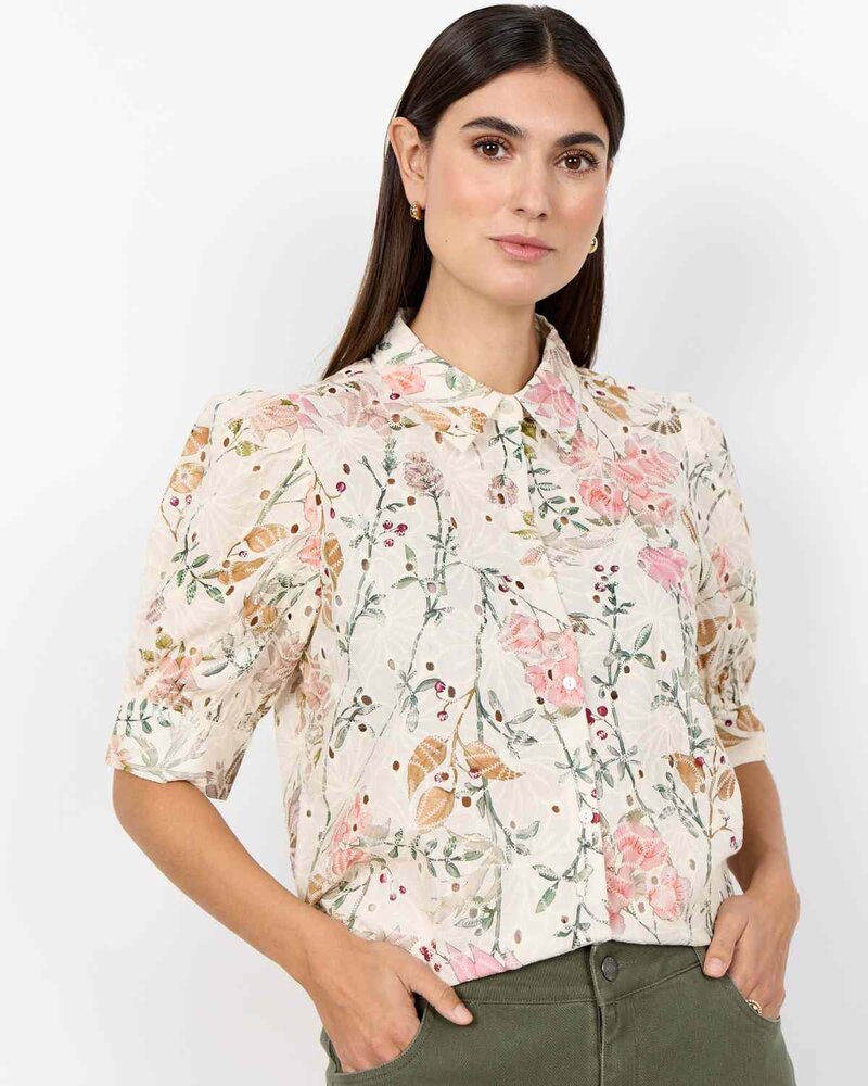 Geddi 1 Kortärmad Skjortblus Dam Cream Combi | Smilebutiken - Soyaconcept