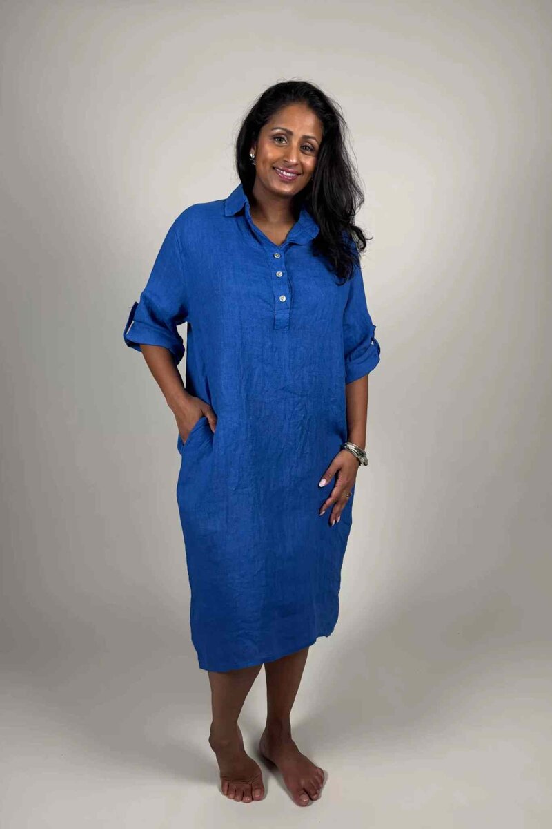 Gry Linen Dress Women Cornflower Blue | Smilebutiken - Camicia