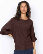 Helda 1 Pullover With Ruffle Sleeve Women Chocolate Plum Melange | Smilebutiken - Soyaconcept