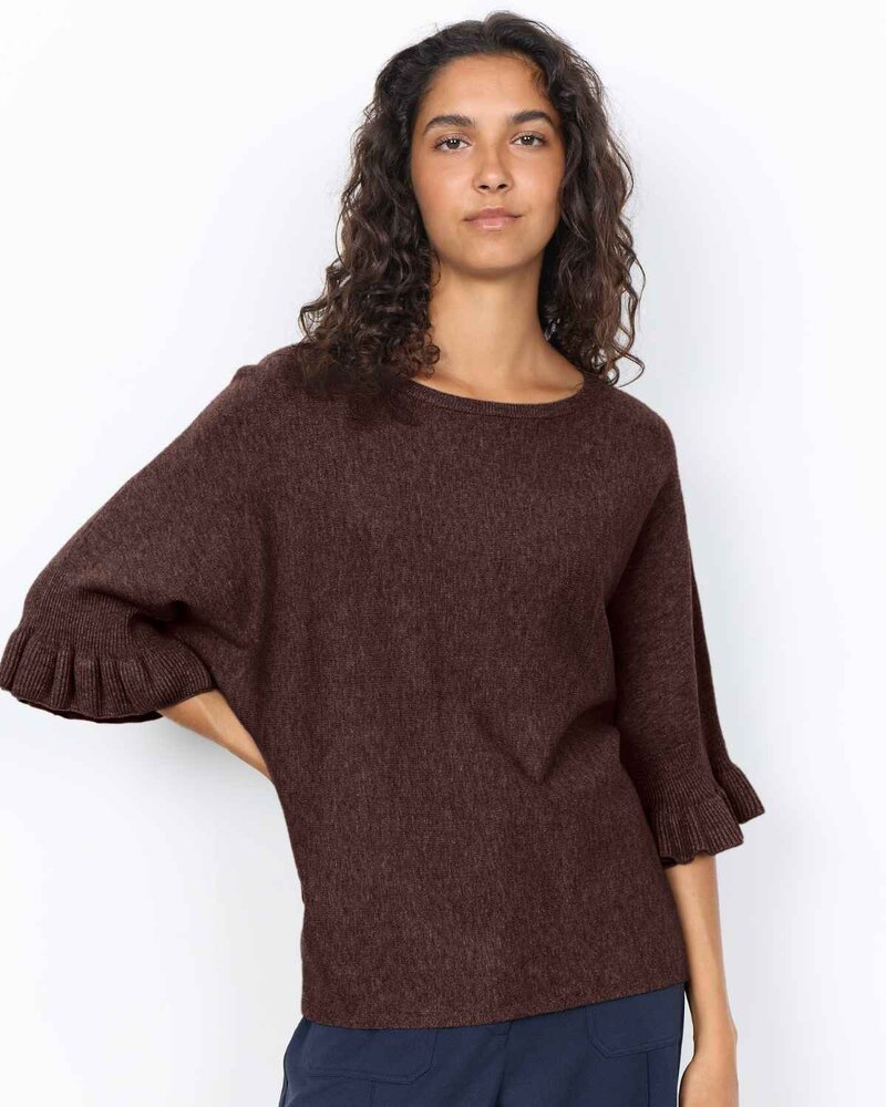 Helda 1 Pullover With Ruffle Sleeve Women Chocolate Plum Melange | Smilebutiken - Soyaconcept