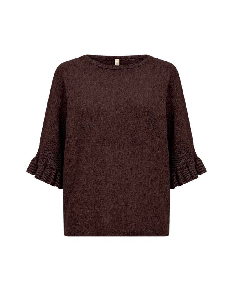 Helda 1 Pullover With Ruffle Sleeve Women Chocolate Plum Melange | Smilebutiken - Soyaconcept