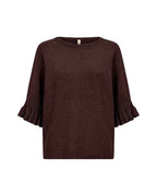 Helda 1 Pullover With Ruffle Sleeve Women Chocolate Plum Melange | Smilebutiken - Soyaconcept