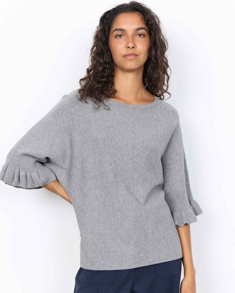 Helda 1 Pullover with Ruffle Sleeve Ladies Medium Grey Melange | Smilebutiken - Soyaconcept