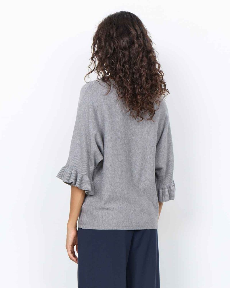 Helda 1 Pullover with Ruffle Sleeve Ladies Medium Grey Melange | Smilebutiken - Soyaconcept