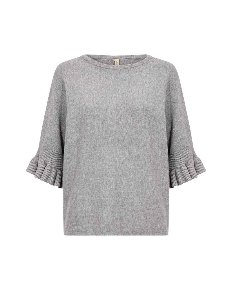 Helda 1 Pullover Med Volangärm Dam Medium Grey Melange | Smilebutiken - Soyaconcept