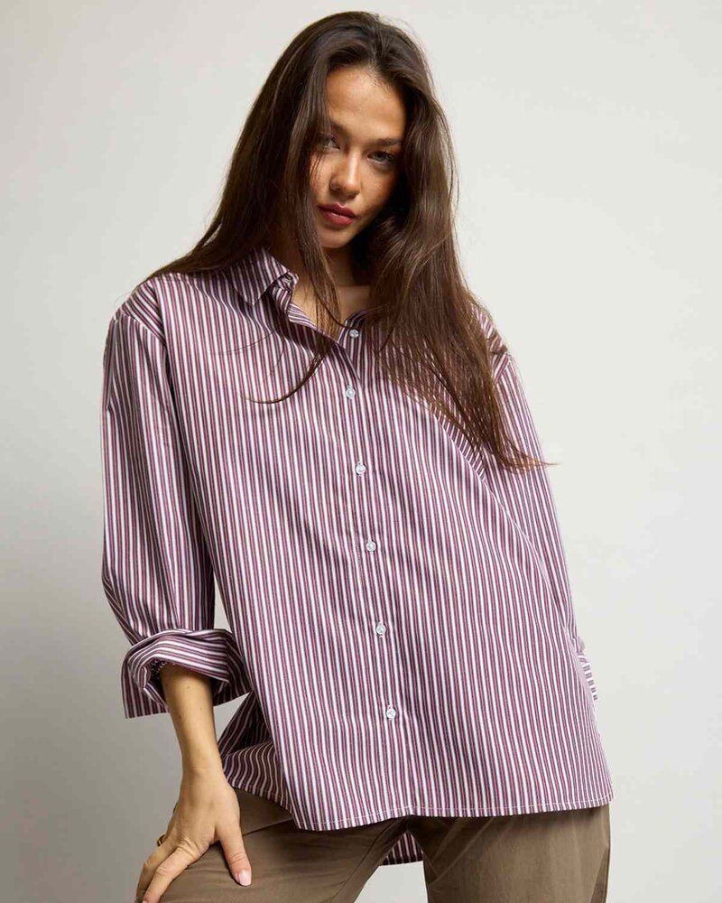 Her Striped Shirt Women Burgundy Fudge | Smilebutiken - Copenhagen