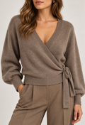 Hilma Stickad Omlottkofta Dam Gråbrun Taupe | Smilebutiken - Chica London