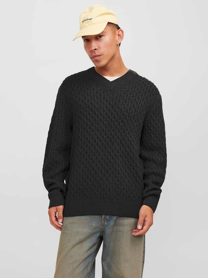 Cosy Knitted Sweater Men Black Jack & Jones