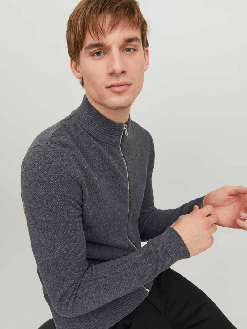 Hill Knitted Cardigan Men Dark Grey Mel Jack & Jones