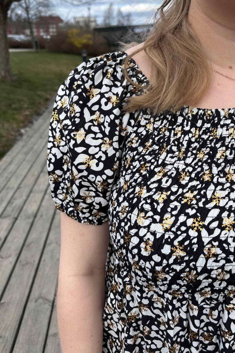 Jia Ki Esther Patterned Dress Women Black DH Fashion