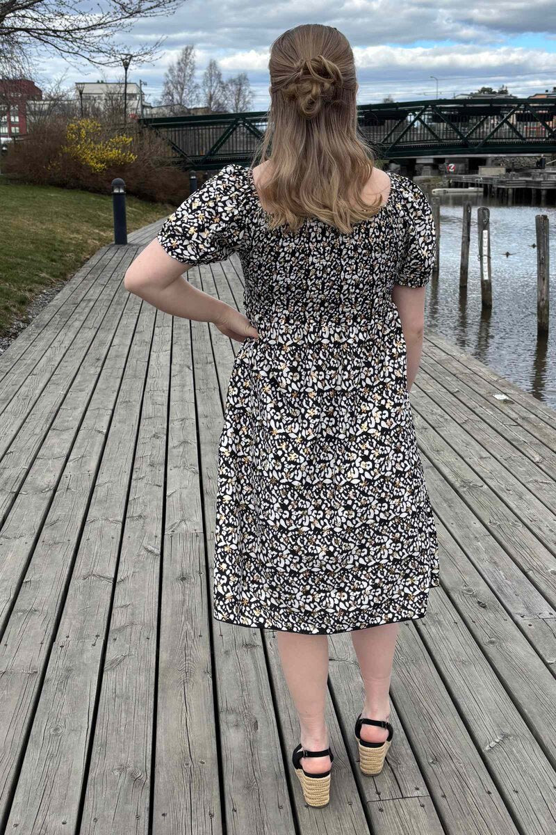 Jia Ki Esther Patterned Dress Women Black DH Fashion