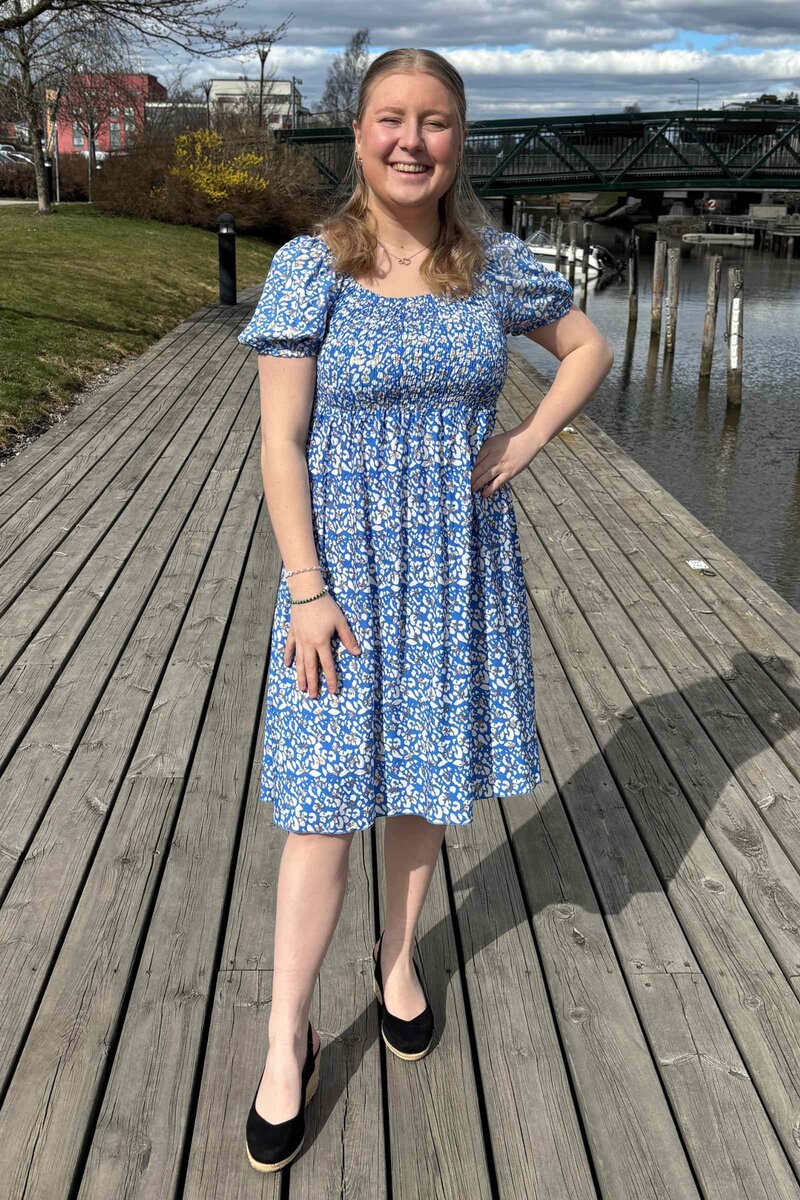 Jia Ki Esther Patterned Dress Women Blue DH Fashion
