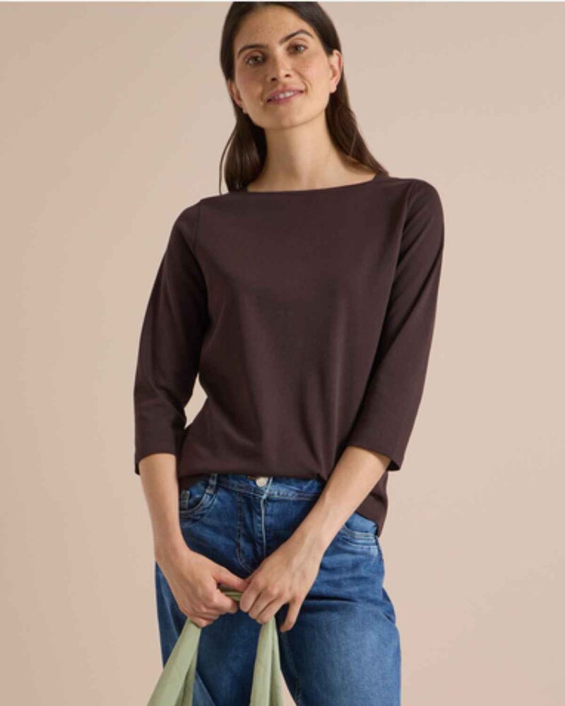 Kaia Boat Neck Sweater Women Truffle Brown Cecil | Smilebutiken - Cecil