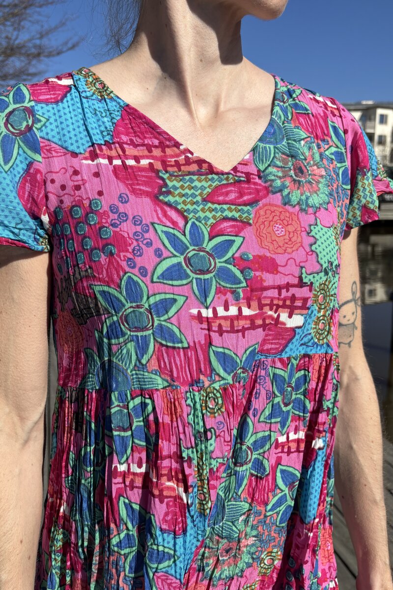 Kimberly V-neck Dress 4 Women Floral Collage | SmileButiken - One Summer
