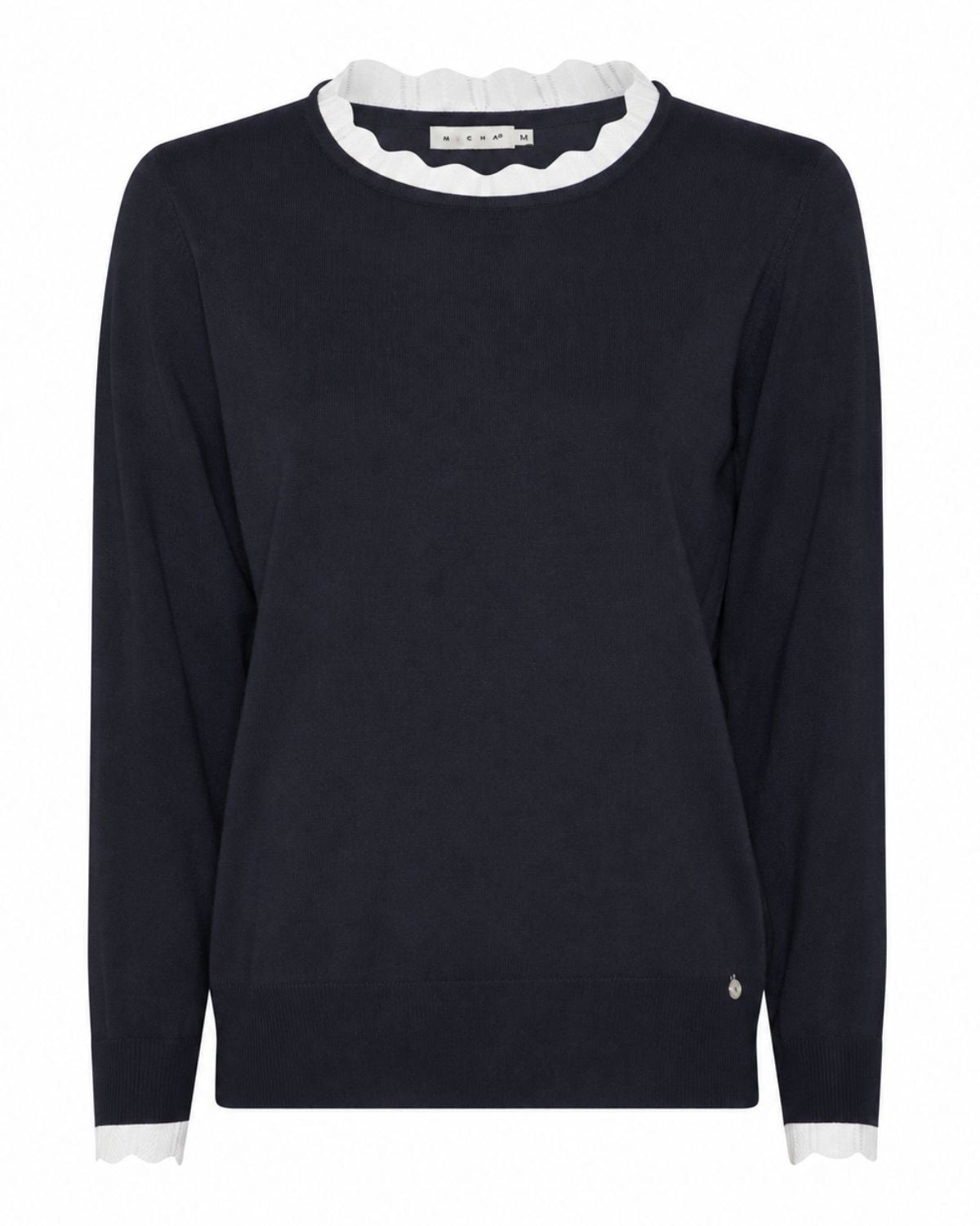 Klara Finstickad Tröja med Spets Blå Navy OffWhite Edge | Smilebutiken - Micha