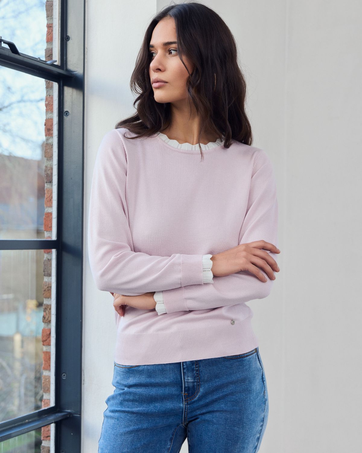 Klara Finstickad Tröja med Spets Rosa Misty Rose | Smilebutiken - Micha