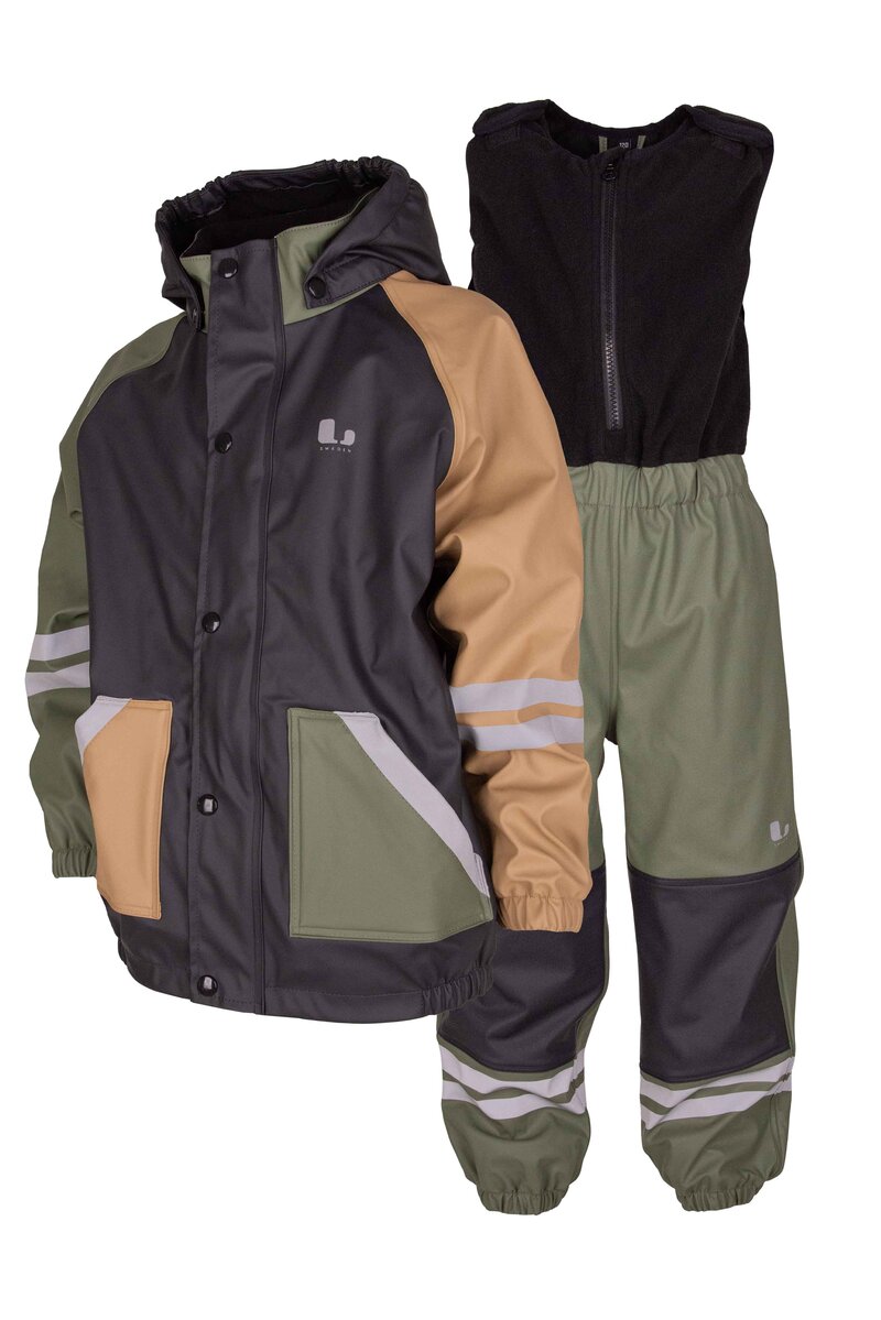 Fagerhult Lined Rain Set Kids Anthracite Green Lindberg