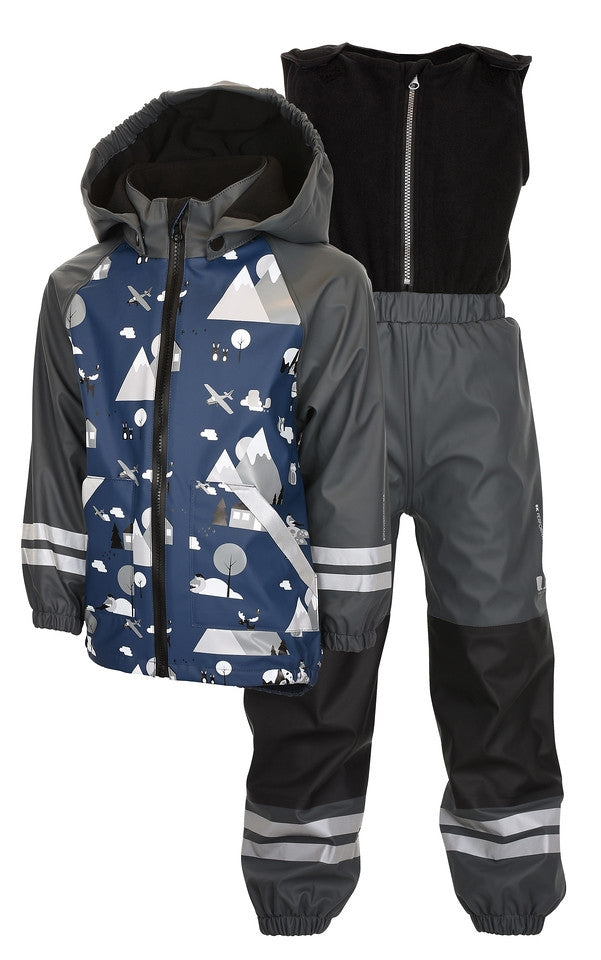 Lysekil Lined Rain Set Kids Blue - Lindberg