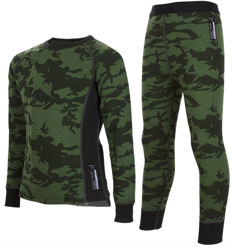 Print Merino Underställ Barn & Junior Grön Camo - Lindberg