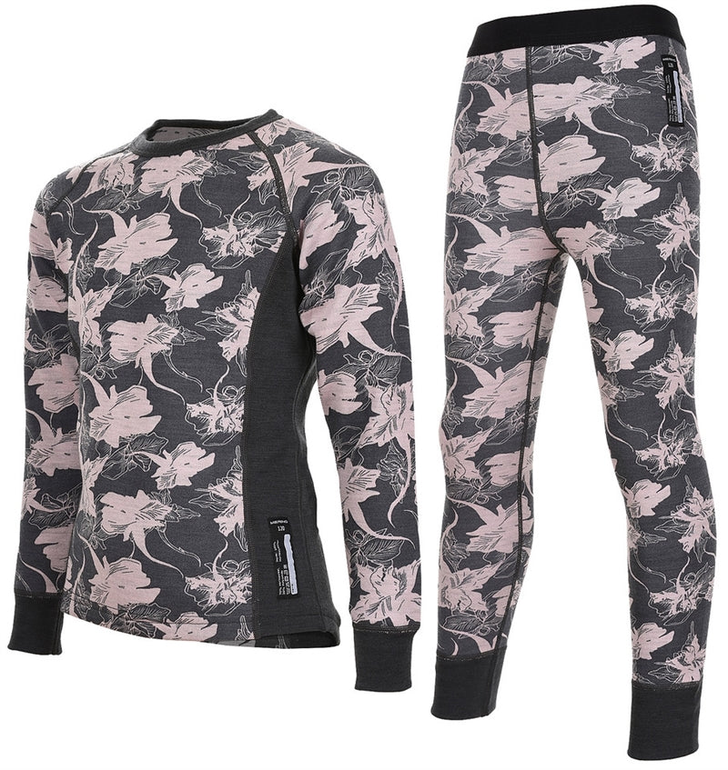 Print Merino Underställ Barn & Junior Rosa Blommigt - Lindberg