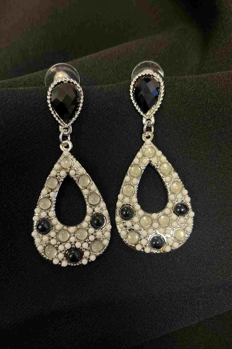 Dangling Drop Earrings Women Black Silver LOLO & YAYA