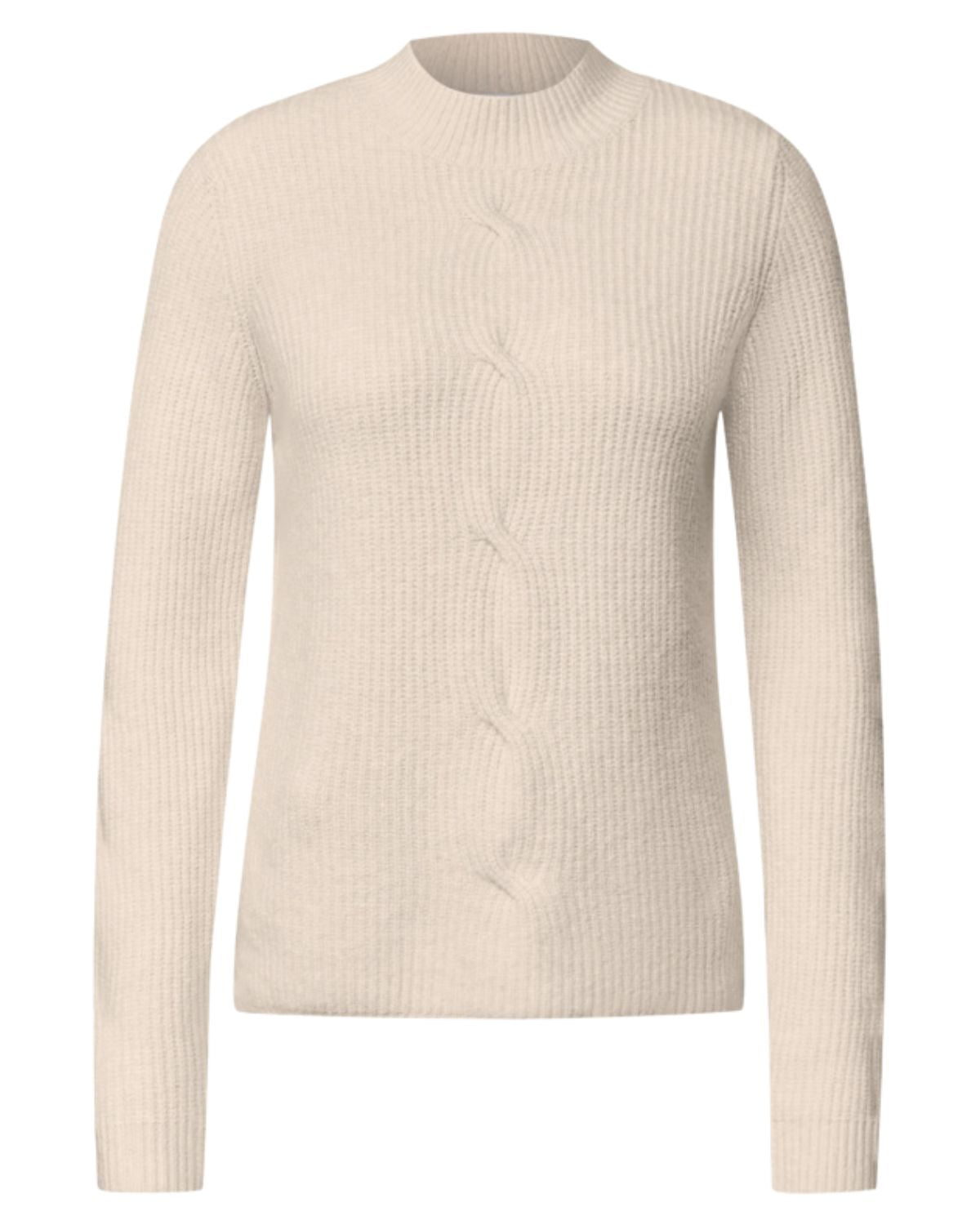 Lucille Stickad Tröja med Låg Polo Dam Beige Oat Milk Beige Mel | Smilebutiken - Cecil