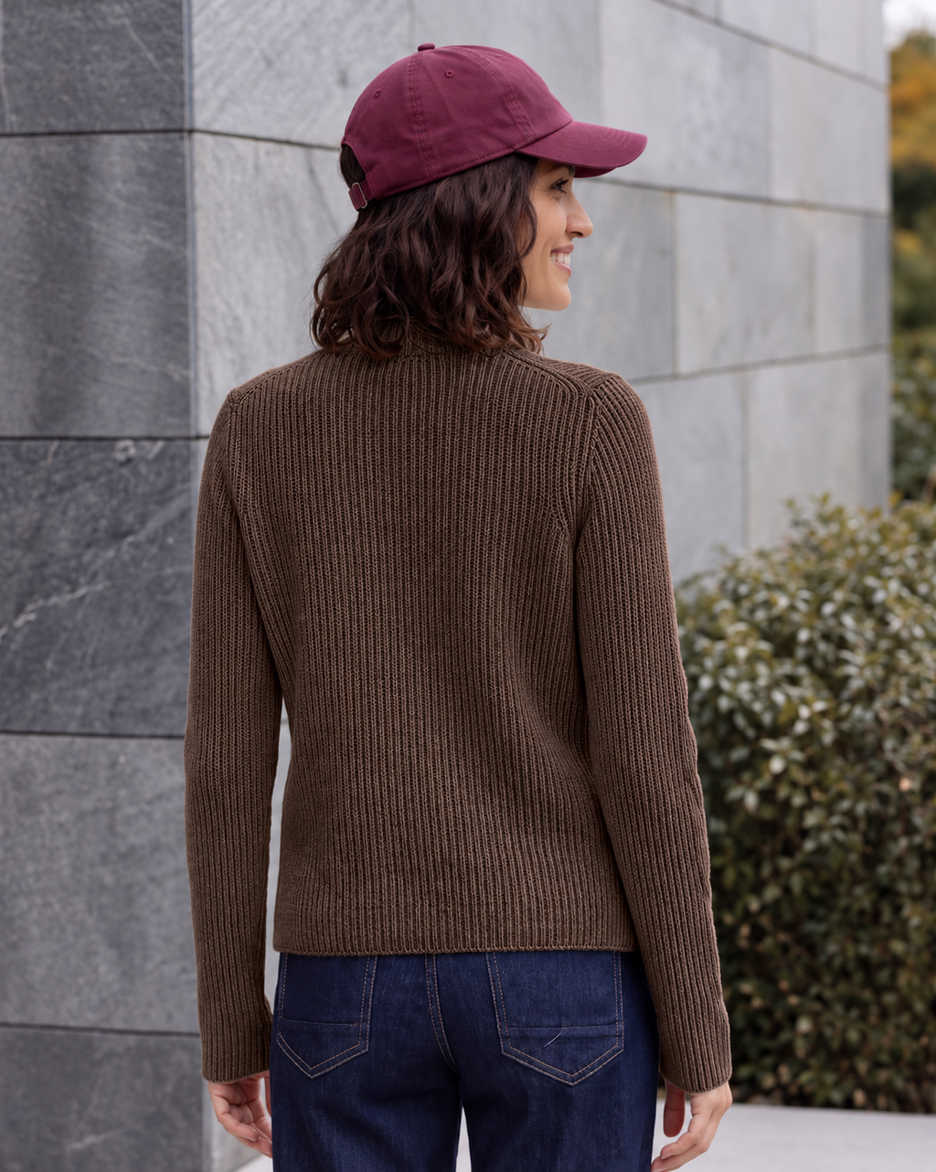 Lucille Stickad Tröja med Låg Polo Dam Brun Truffle Brown Mel | Smilebutiken - Cecil
