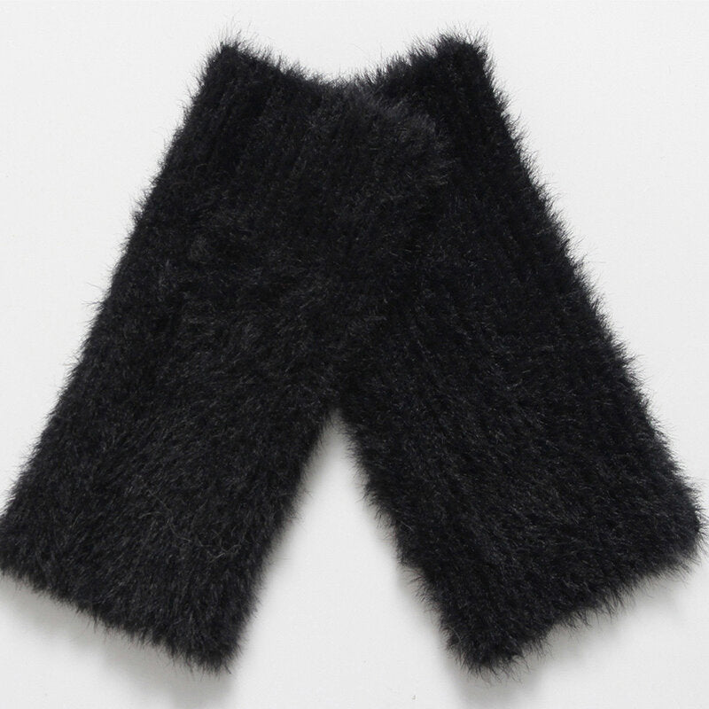 MM Sweet Rowena Fingerless Gloves with Thumbholes Women Black - MM Sweet