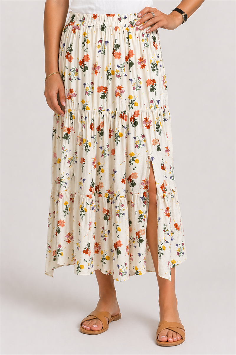 Maliyah Flowery Skirt Women Beige Inapril1986 | Smilebutiken - Caramelle Fashion