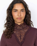 Marica 20 Long-sleeved Lace Polo Women Chocolate Plum | Smilebutiken - Soyaconcept