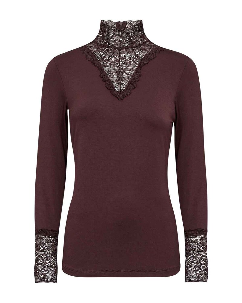 Marica 20 Long-sleeved Lace Polo Women Chocolate Plum | Smilebutiken - Soyaconcept