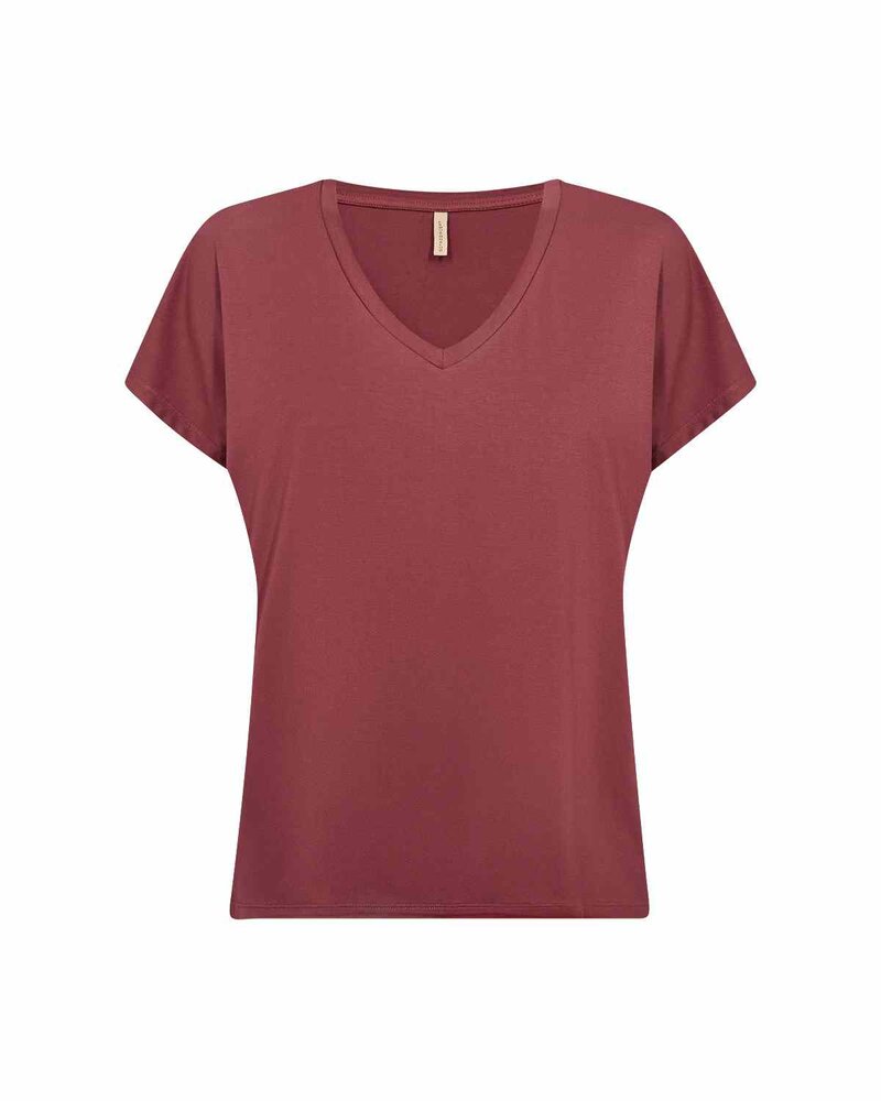 Marica V-ringad T-shirt Dam Oxblood Red | Smilebutiken - Soyaconcept