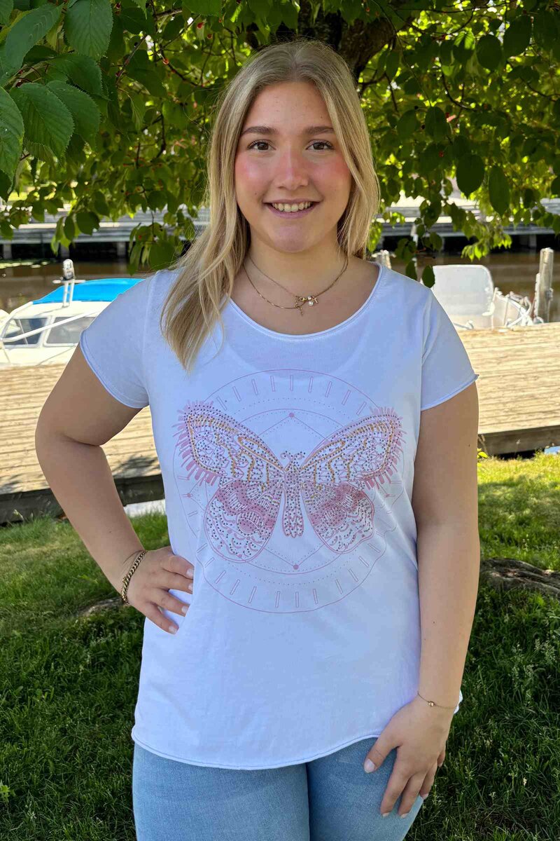 Marie T-shirt Dam Pink Butterfly Marta du Chateau