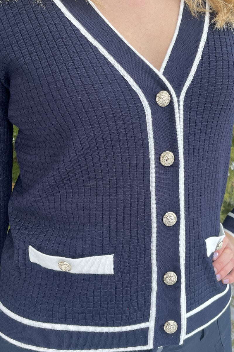 Carissa Cardigan Dam Navy OffWhite Micha