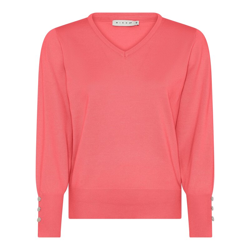 Carrie V-ringad Pullover Dam Conf Coral Micha