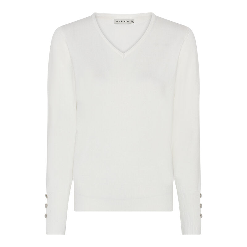 Carrie V-ringad Pullover Dam OffWhite Micha